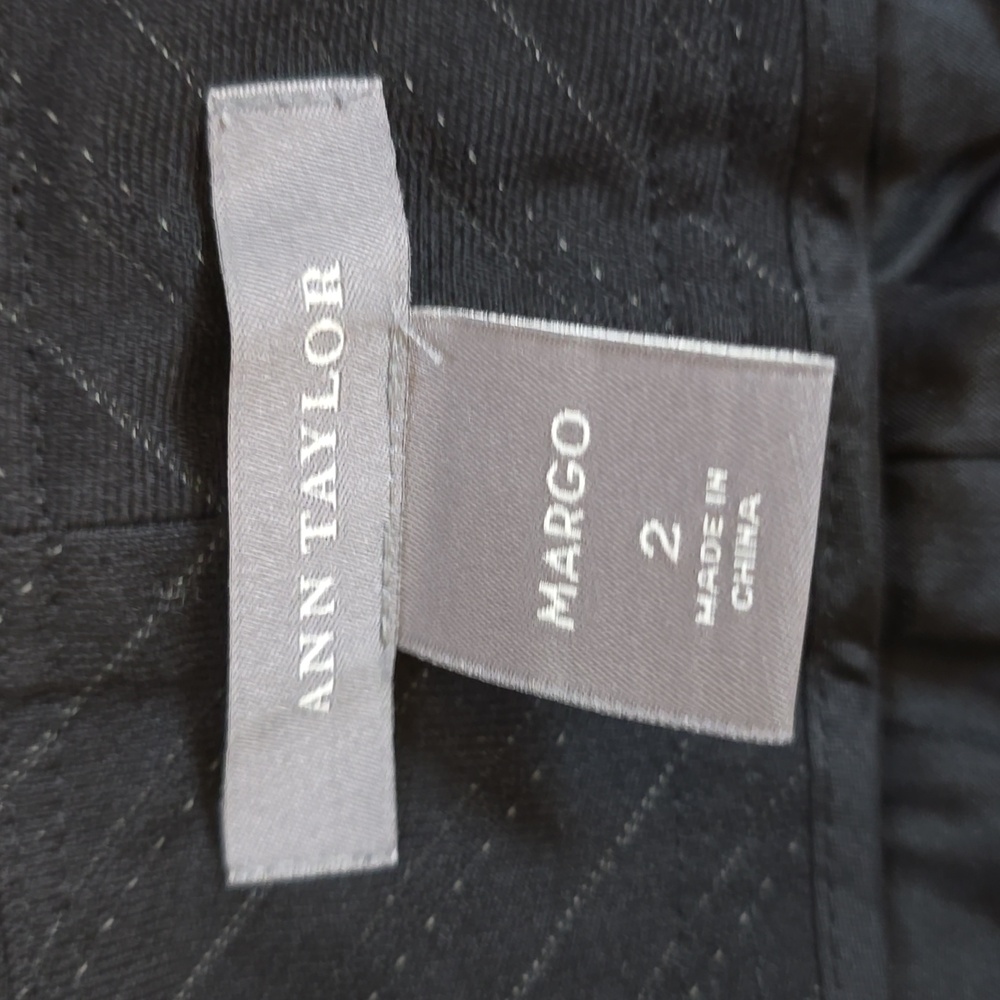 Ann Taylor, Margo, Pinstriped Wide Leg Trousers, Wool Blend, Black, EUC, 2 - Picture 8 of 12